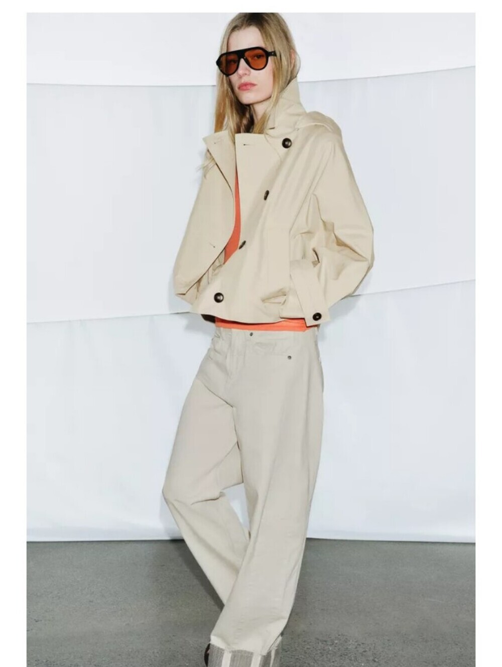 Zara ZW Collection Cropped Water Resistant Beige Trench Coat Jacket - Picture 4 of 12